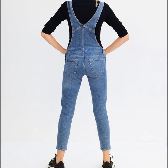 MNG by Mango Medium Blue Pocket Maternity Skinny Overalls Size Small NWT - Picture 4 of 12